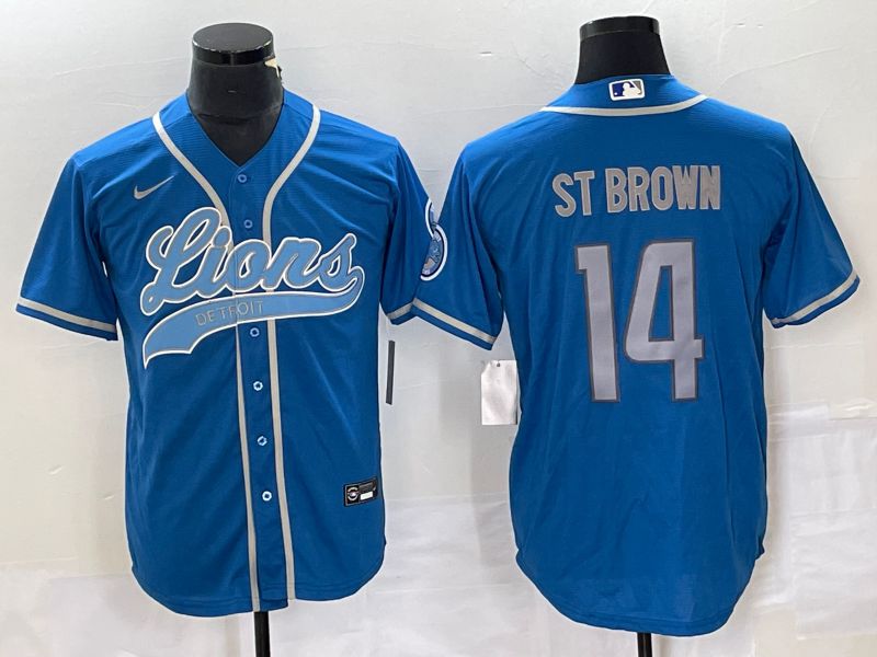 Men Detroit Lions 14 Stbrown Blue Co Branding Nike Game NFL Jersey style 1